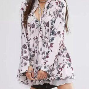 Free People 'Pebble' Crepe So Fine Smoked Tunic Top Size XS in Lavender
